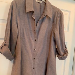 Simply Noelle Shirt Snap Front Size Large Roll up Sleeves w/Snap tan Brown